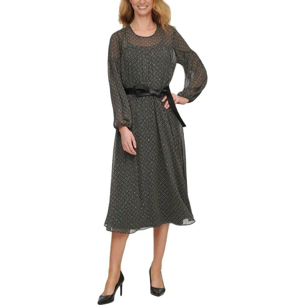 Calvin Klein Green Printed Metallic Midi Dress